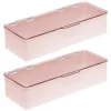 MDesign Long Plastic Cosmetic Storage Box, Hinged Lid, 2 Pack, Light Pink/Clear