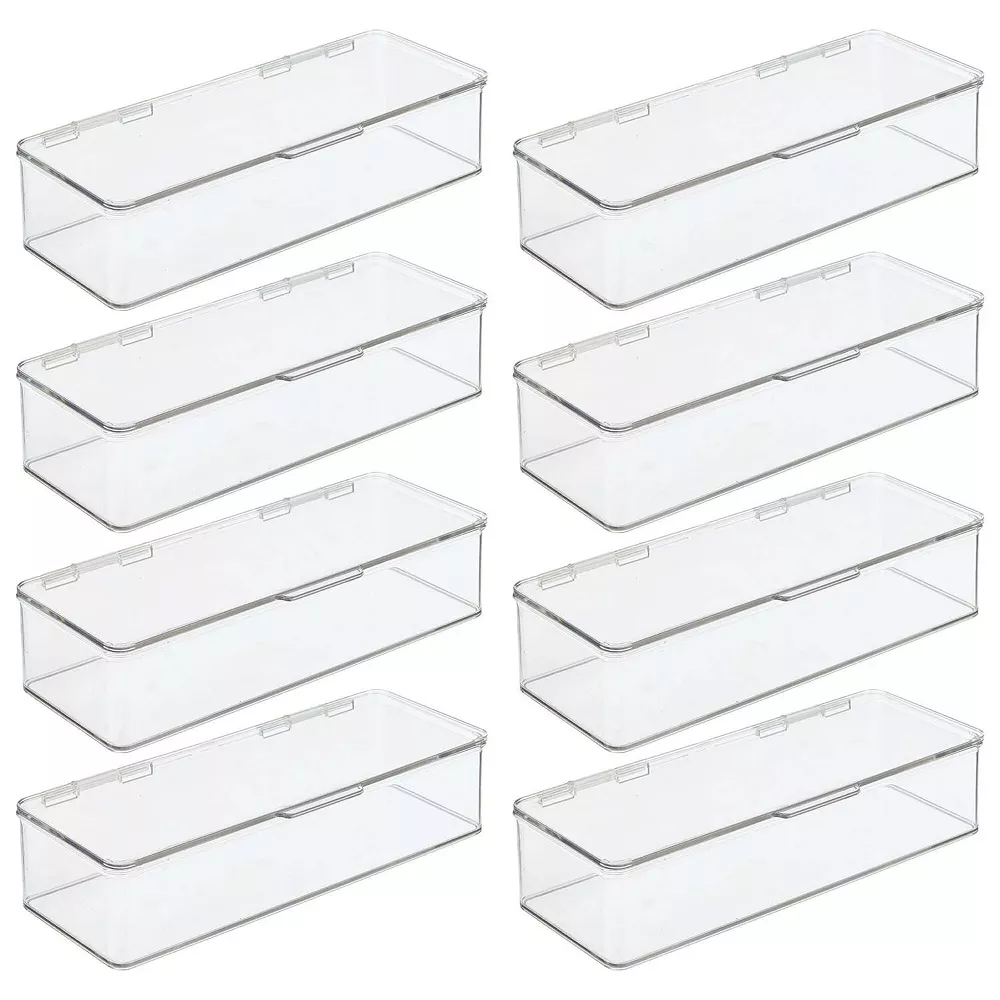 MDesign Long Plastic Cosmetic Storage Box, Hinged Lid, 2 Pack, Light Pink/Clear - Image 2