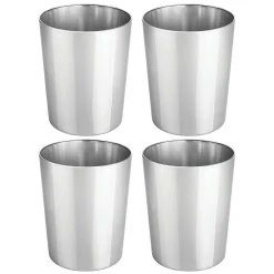 MDesign Small Round Metal 1.7 Gallon Wastebasket/Recycle Can, 4 Pack, Polished