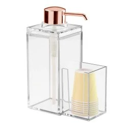 MDesign Plastic Bathroom Mouthwash Pump And Cup Holder - Clear/Rose Gold
