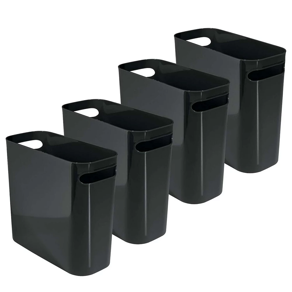 MDesign Plastic Small 1.5 Gallon/5.7 Liter Trash Can With Handles, 4 Pack, Black