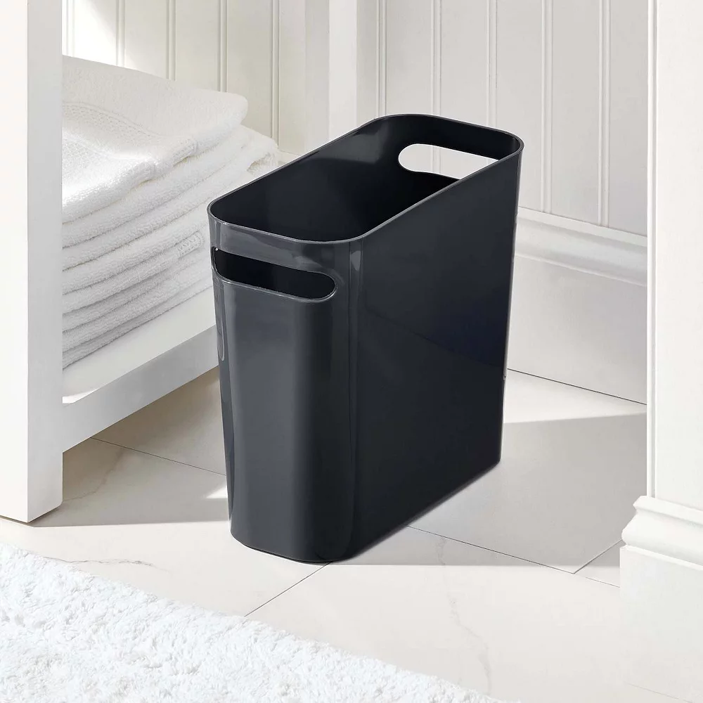 MDesign Plastic Small 1.5 Gallon/5.7 Liter Trash Can With Handles, 4 Pack, Black - Image 2