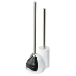 MDesign Freestanding Bathroom Toilet Bowl Brush, Plunger Set - Gray/Brushed