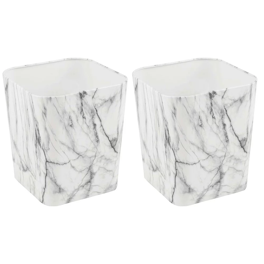 MDesign Small Metal 2.3 Gallon Trash Can, Square Wastebasket, 2 Pack, Soft Brass