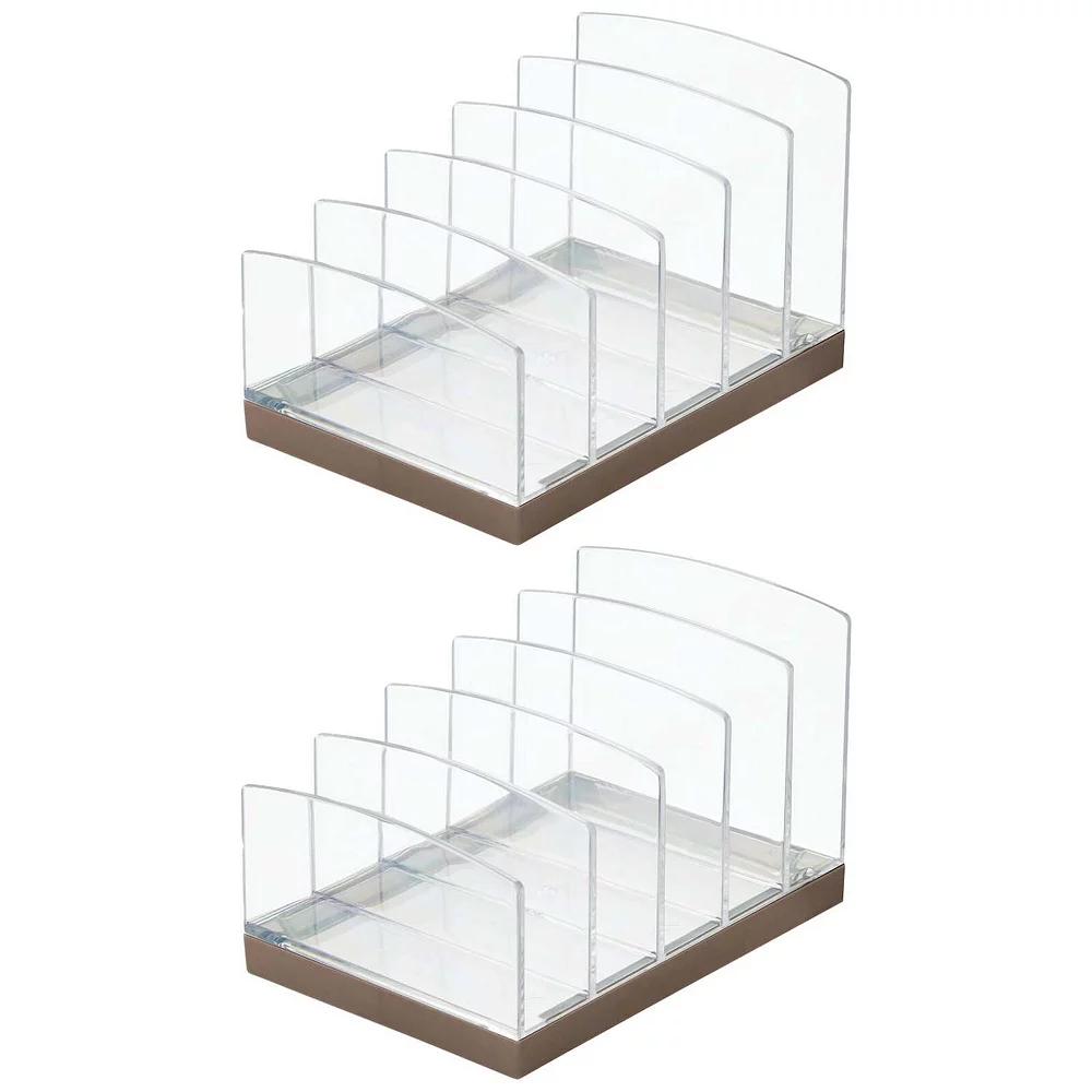MDesign Plastic Makeup Organizer For Bathroom, 5 Sections, 2 Pack - Clear/Bronze
