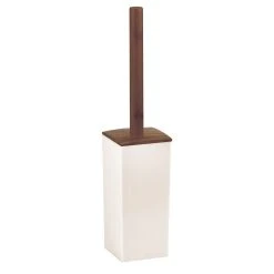 MDesign Square Toilet Bowl Brush And Holder - Cream/Brown/Natural Wood
