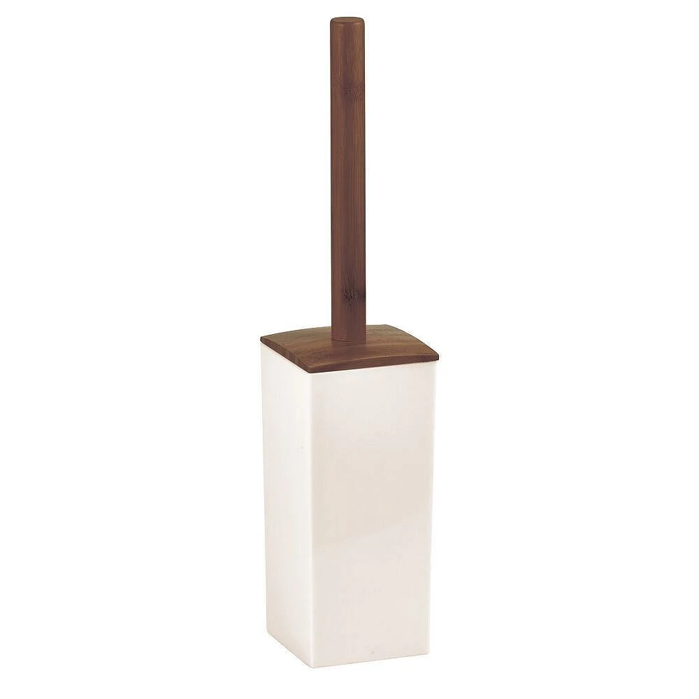 MDesign Square Toilet Bowl Brush And Holder - Cream/Brown/Natural Wood