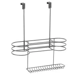 MDesign Metal Over Cabinet Door Hair Care Tool Holder, Heat Safe, Graphite Gray