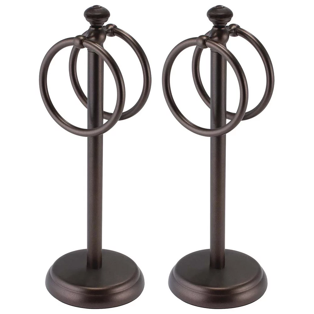 MDesign Steel Bathroom Towel Rack Holder Stand, 2 Hanging Rings, 2 Pack, White