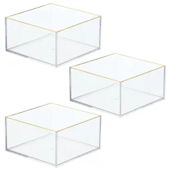 MDesign Makeup Organizer For Drawers, Vanity, Counters, 3 Pack, Clear/Soft Brass