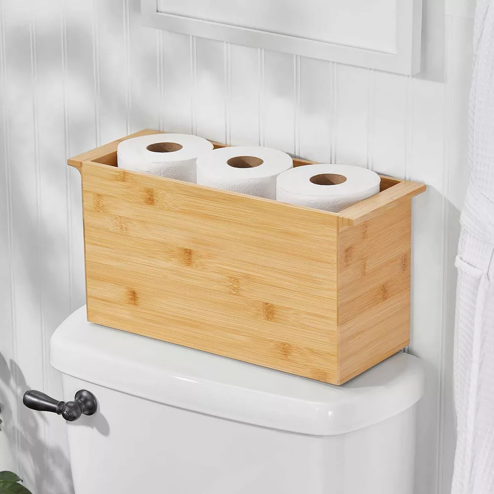 MDesign Wooden Bathroom Storage Organizer Box With Handles - Natural - Image 2