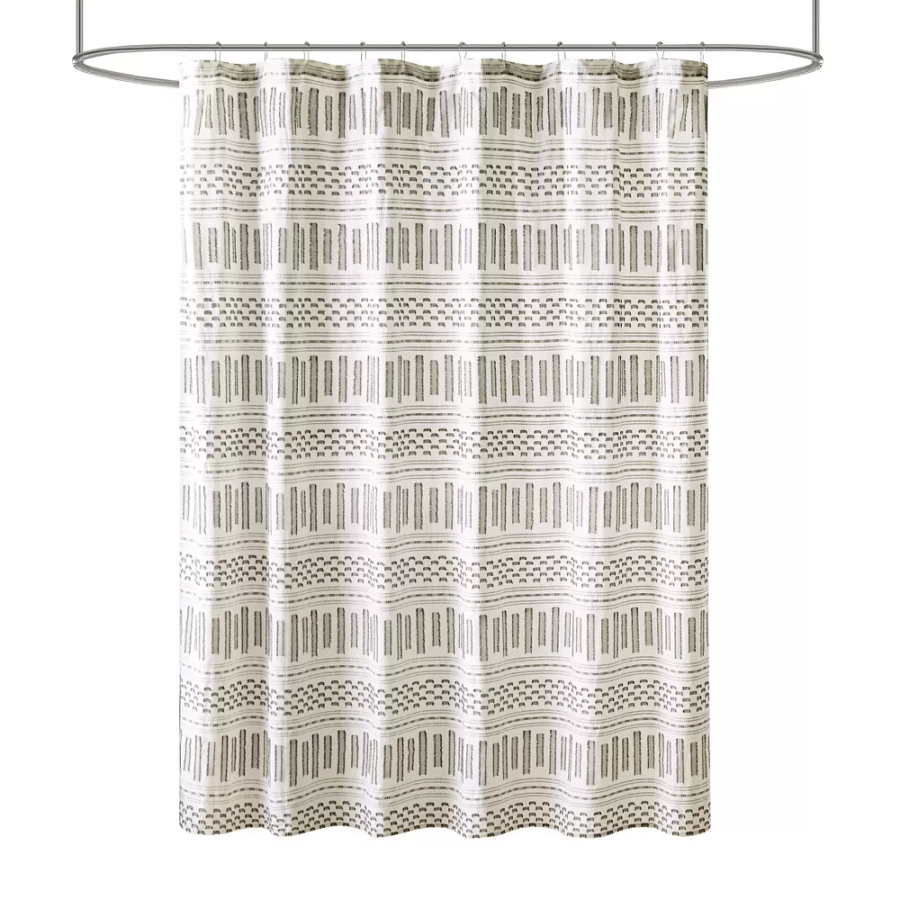 INK+IVY Rhea Farmhouse Cotton Clipped Jacquard Shower Curtain
