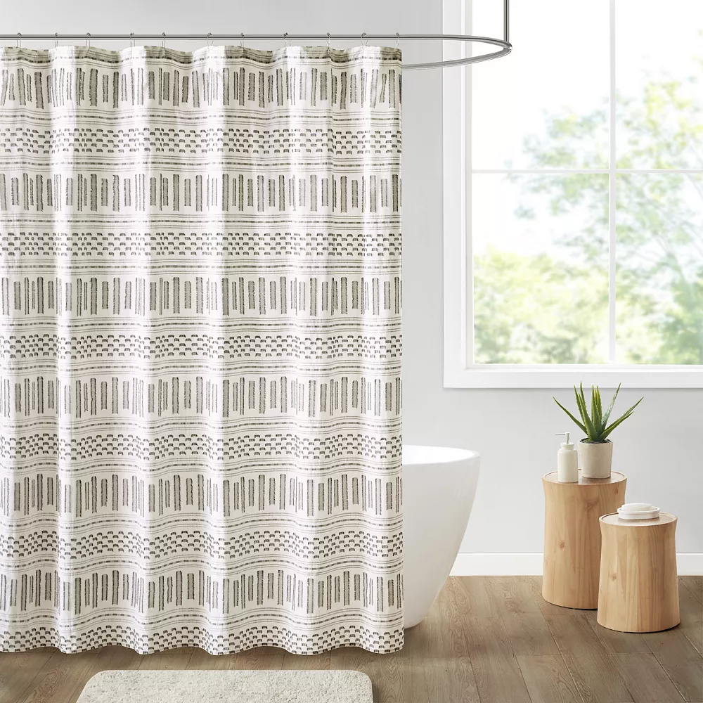 INK+IVY Rhea Farmhouse Cotton Clipped Jacquard Shower Curtain - Image 2