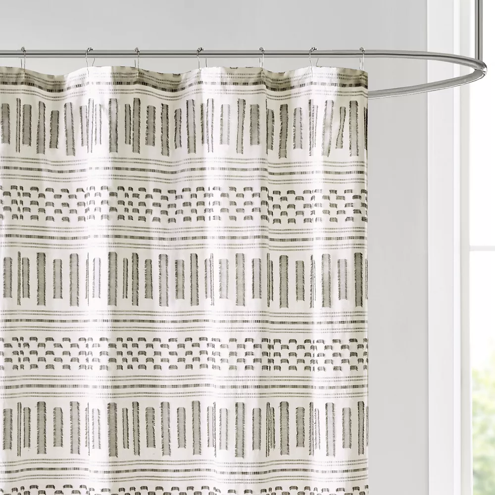 INK+IVY Rhea Farmhouse Cotton Clipped Jacquard Shower Curtain - Image 3
