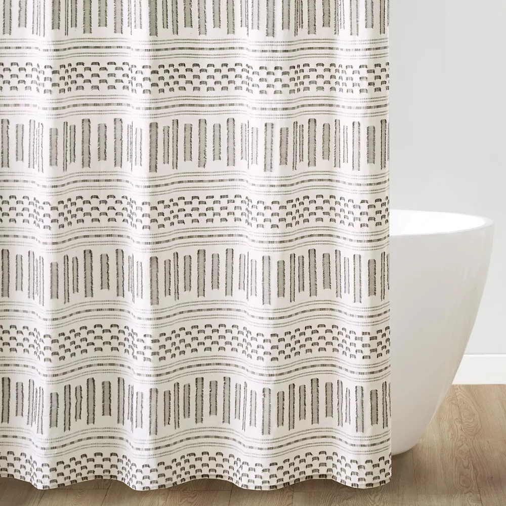INK+IVY Rhea Farmhouse Cotton Clipped Jacquard Shower Curtain - Image 4