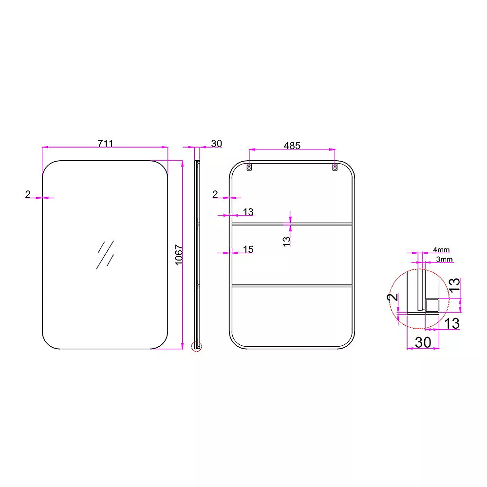 Cenports Camden Isle Metal Frame 28 In. X 42 In. Casual Rectangle Framed Classic Accent Wall Mirror - Image 4