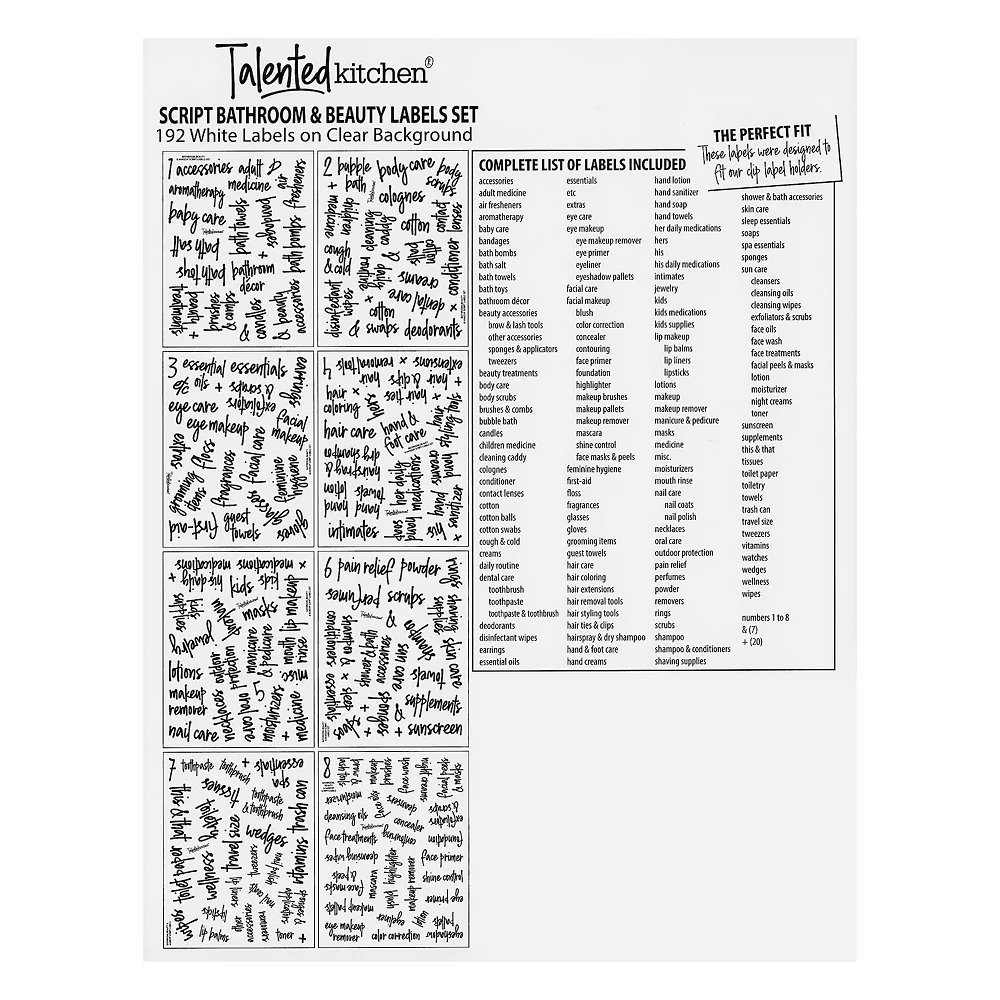 Talented Kitchen Set Of 192 White Script Bathroom Labels For Containers, Clear Preprinted Stickers For Organizing Makeup, Medicine Cabinet (Water Resistant) - Image 4