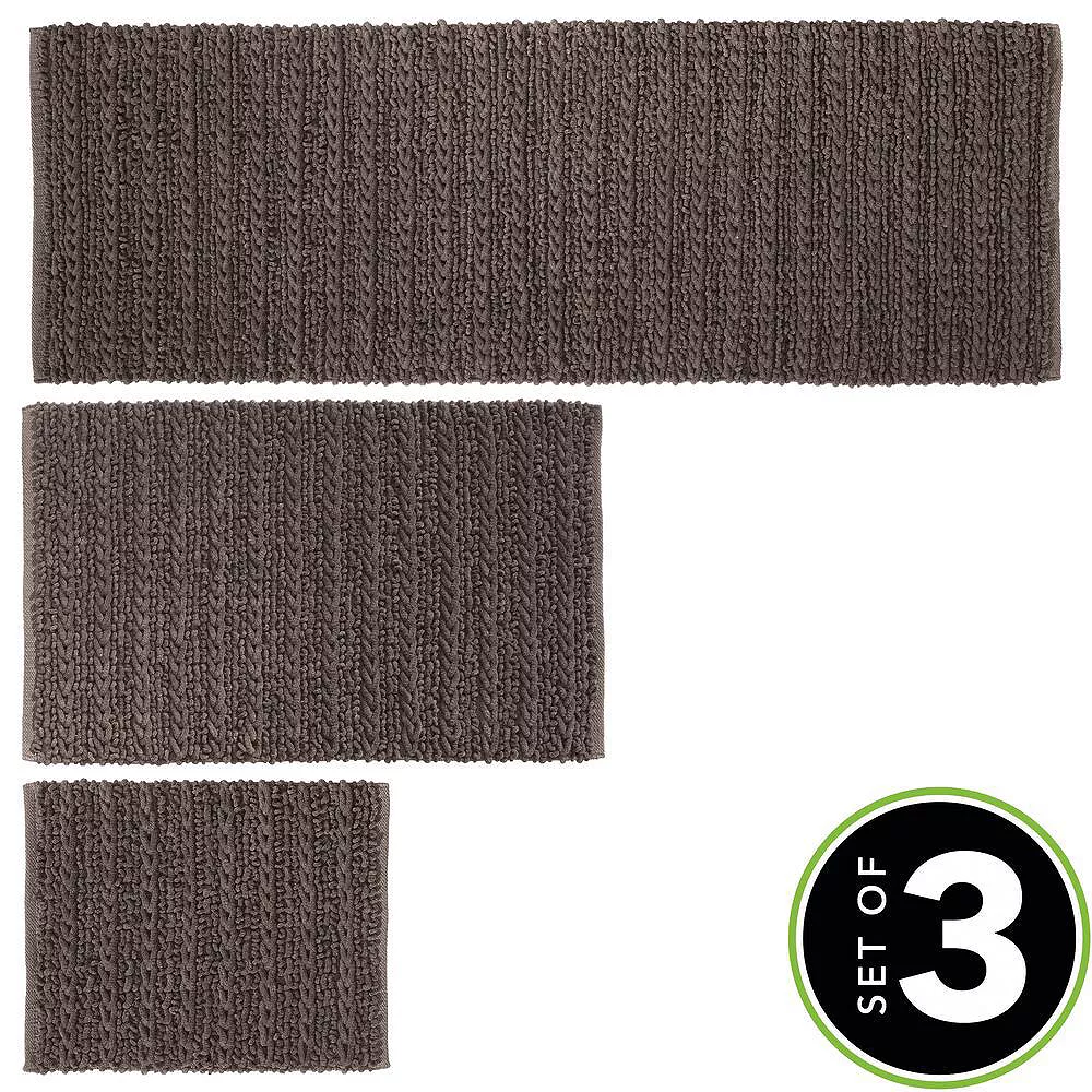 MDesign Bathroom 3 Piece Rug Set, Cotton, Water Absorbent Bath Mats - Image 2