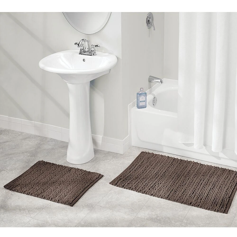 MDesign Bathroom 3 Piece Rug Set, Cotton, Water Absorbent Bath Mats - Image 3