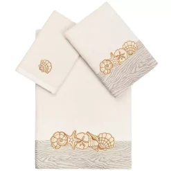 Linum Home Textiles Turkish Cotton Shell Row 3-piece Embellished Towel Set