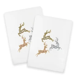 Linum Home Textiles Christmas Leaping Deer Embroidered Luxury Turkish Cotton Set Of 2 Hand Towels