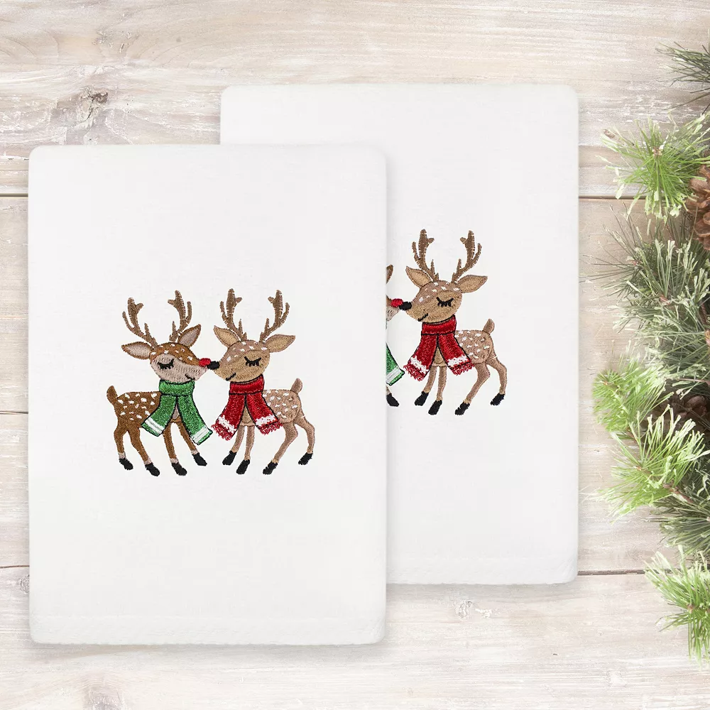 Linum Home Textiles Christmas Kisses Embroidered Luxury Turkish Cotton Set Of 2 Hand Towels - Image 2