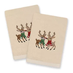 Linum Home Textiles Christmas Kisses Embroidered Luxury Turkish Cotton Set Of 2 Hand Towels