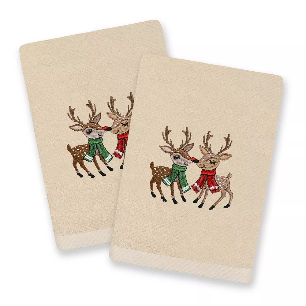 Linum Home Textiles Christmas Kisses Embroidered Luxury Turkish Cotton Set Of 2 Hand Towels