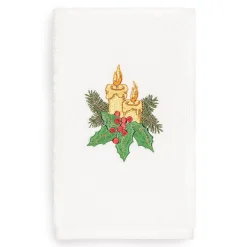 Linum Home Textiles Christmas Candles Embroidered Luxury Turkish Cotton Hand Towel