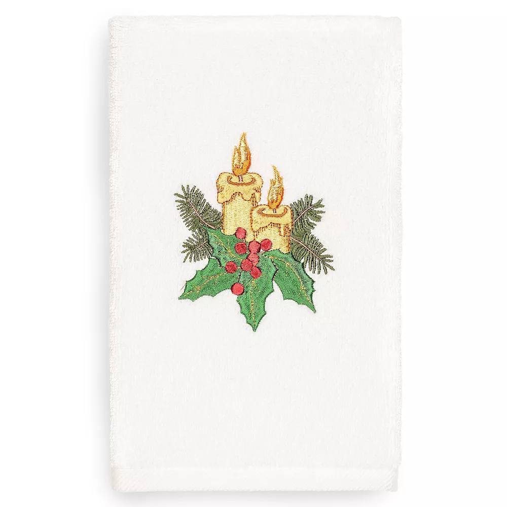 Linum Home Textiles Christmas Candles Embroidered Luxury Turkish Cotton Hand Towel