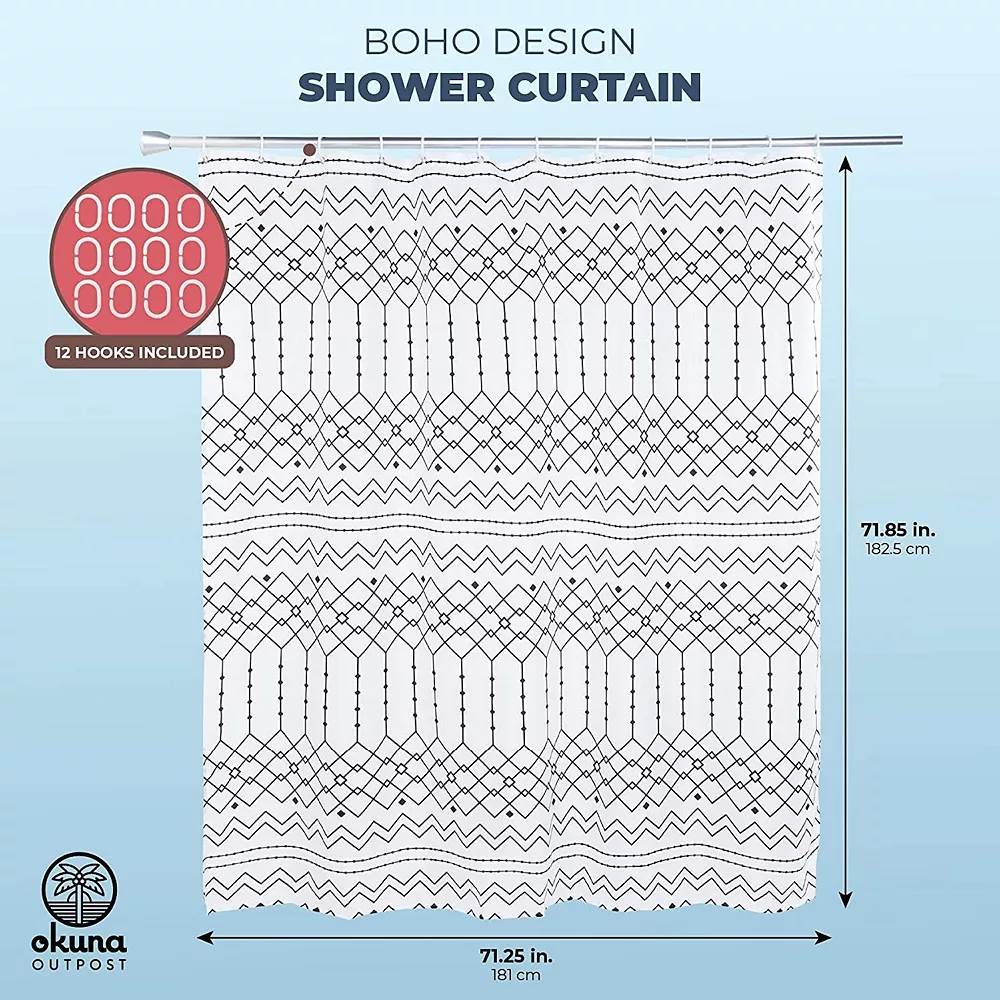 Okuna Outpost Bohemian Style Shower Curtain Set With 12 Hooks, Bathroom Decor (70 X 71 In, 13 Pieces) - Image 2