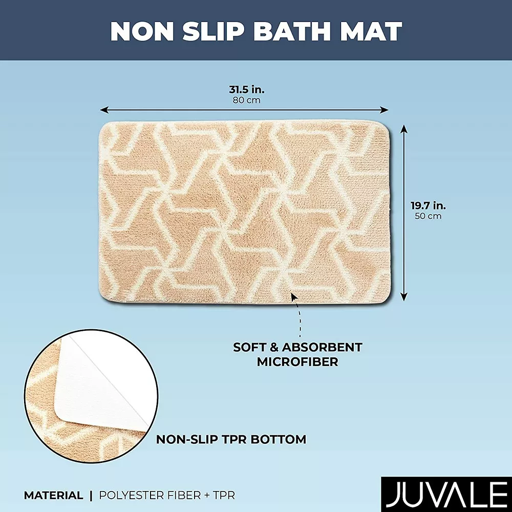Juvale Non Slip Bath Mat For Bathroom, Shaggy Cream Rug (31.5 X 19.7 In) - Image 2