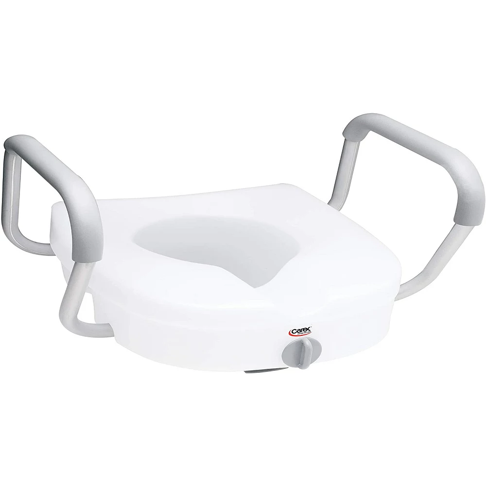 Carex E-Z Lock Raised Toilet Seat With Removable Or Adjustable Handles - 5 Inch Toilet Seat Riser With Arms - Fits Most Toilets