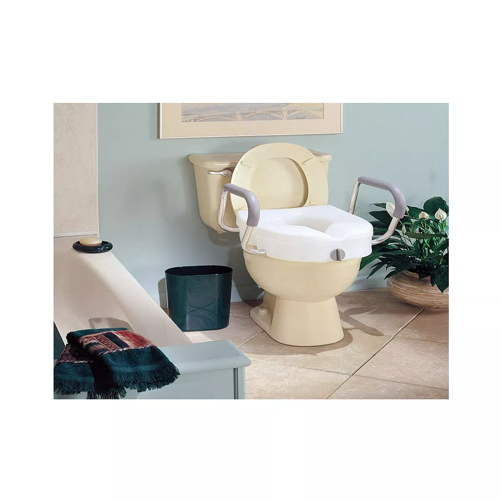 Carex E-Z Lock Raised Toilet Seat With Removable Or Adjustable Handles - 5 Inch Toilet Seat Riser With Arms - Fits Most Toilets - Image 2