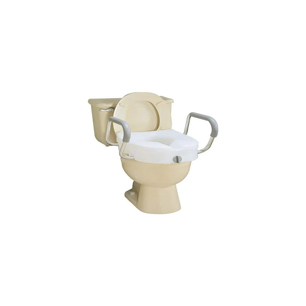Carex E-Z Lock Raised Toilet Seat With Removable Or Adjustable Handles - 5 Inch Toilet Seat Riser With Arms - Fits Most Toilets - Image 3